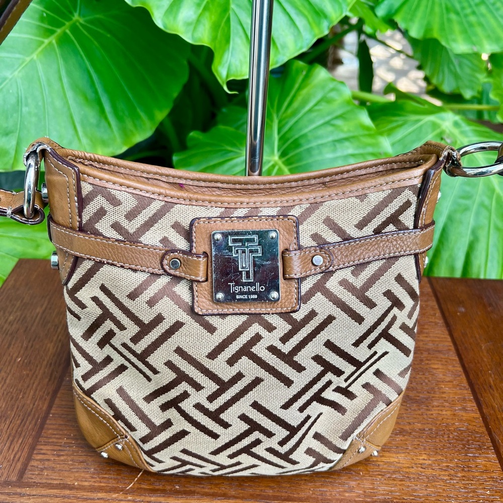 EUC-Tignanello Crossbody Purse Womens Medium Brown Canvas Bag